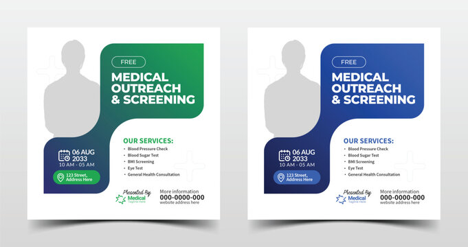 Medical social media post templates for business marketing, screening, outreach, and health camp promotion