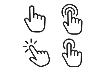 Hand pointer clicking finger vector icon set. Touch screen gesture symbol collection. Click, tap, and press button for website or mobile app UI UX interface design.