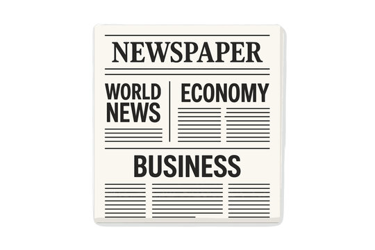 Newspaper template vector. World news, economy, business headlines. Daily press publication mockup. Journal article layout. Information media concept. Isolated illustration.