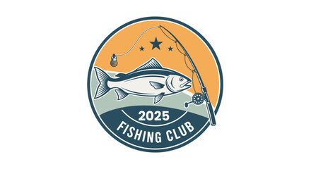 Fishing Club Logo Featuring Fish Rod Stars and the Year 2025.