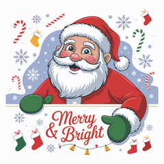 Christmas Santa Cartoon Character Behind Signboard Pointing at Message Space – Holiday Illustration for Winter Ads and Seasonal Graphics

