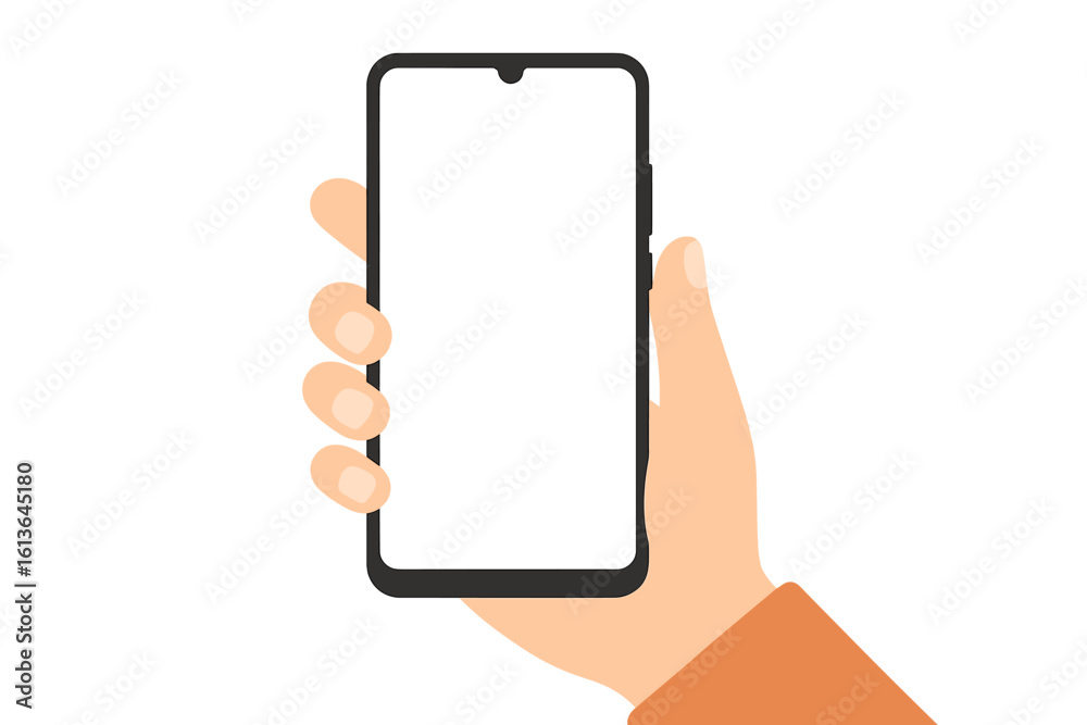 Wall mural set of hands holding modern black smartphones with empty blank screen. mobile phone display mockup f