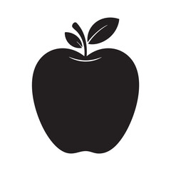Black silhouette of an apple with two leaves and a stem fruit food