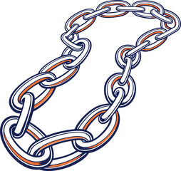 Stylized Chain Illustration with Orange and Blue Outline on White Background