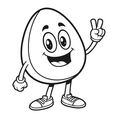 Obraz premium Monochrome egg character with smiling face and sneakers making a peace sign stands transparent