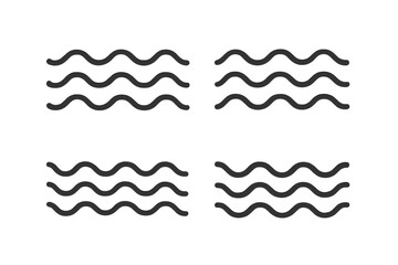 Set of wave icons. Line art water symbol. Sea, ocean, river flow sign. Simple liquid wavy lines collection. Abstract graphic design element. Minimalist vector illustration.