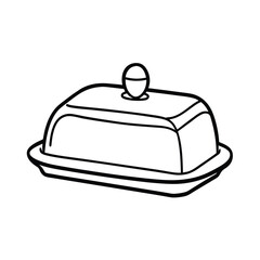 A detailed vector illustration of a classic covered butter dish with a stick of butter inside