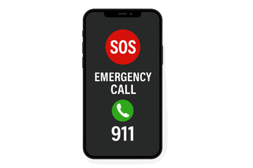 SOS notification on screen phone. Emergency call 911 on smartphone. A cry for help. Calling for help vector stock illustration. Safety alert and distress signal.