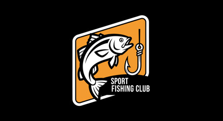 Leaping Fish with Hook in Orange Framed Sport Fishing Club Emblem.