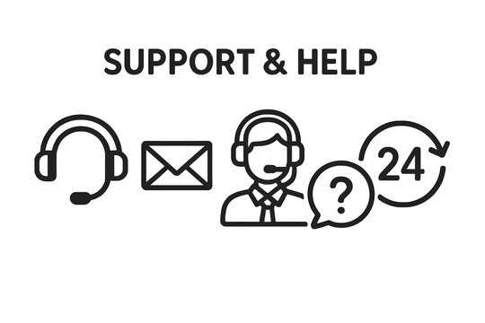 Customer service icon set. Support and help concepts. Call center operator, 24-hour service, contact us, email, and FAQ line icons for web and mobile apps. Vector.