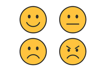 Fototapeta premium Feedback emoticons and smileys. Rating scale faces from happy to angry. Customer review vector icons. Set of mood emoji for satisfaction survey. Flat isolated signs.