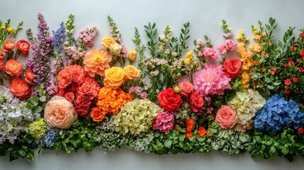 Fototapeta premium Vibrant rainbow floral arrangement. Many colorful blooms