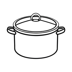 Clean line art drawing of a deep saucepan with lid on white background