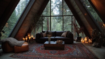 Fototapeta premium Cozy A-frame cabin living room