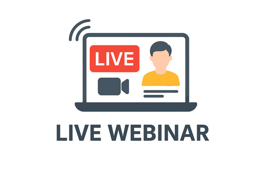 Live webinar concept for online education or business conference. Internet event with live video streaming and broadcasting. Virtual seminar, training, or workshop icon. - Powered by Adobe