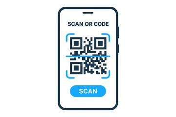 Scanning QR code on smartphone screen. Mobile phone with reader app for contactless payment or verification. Digital technology concept for web, UI, and online access vector.