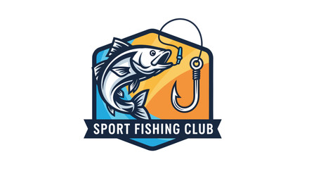 Sport Fishing Club Logo Featuring a Leaping Fish and Hook Design.