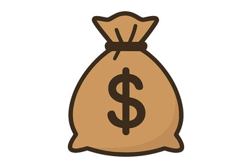 Money bag vector icon. Sack with cash and dollar sign. Flat cartoon illustration for finance, business, banking, investment, profit, wealth, savings, earnings, and currency.