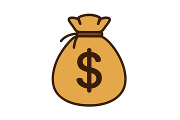 Money bag with dollar sign vector icon. Flat illustration for finance, banking, and investment concepts. Symbol of wealth, savings, profit, income, currency, and cash.