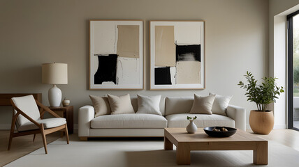 Modern living room interior with comfortable sofa and contemporary furniture design