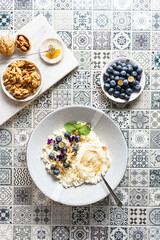 cottage cheese with blueberries and honey