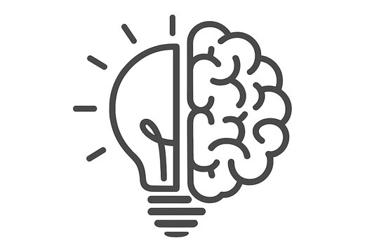 Creative idea icon with light bulb and brain. Symbol of creativity, innovation, solution, learning and education. Metaphor for brainstorming, knowledge, and thinking process.