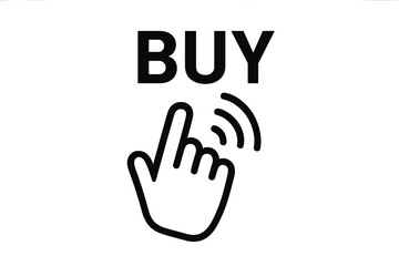 Hand cursor clicking buy button vector icon. Online shopping concept. E-commerce call to action symbol. Finger pointer touching a link for purchase on a website illustration.
