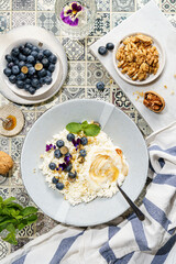 cottage cheese with blueberries and honey