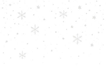 Silver glitter snowflakes on transparent background. Winter snow effect for Christmas and New Year design. Festive falling snow vector illustration for holiday decoration.