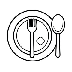 Clean illustration of a dinner plate with a spoon and fork