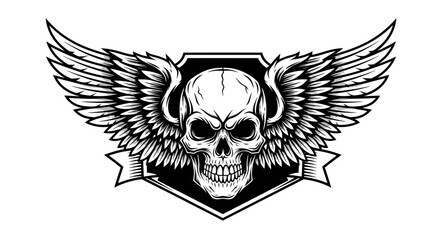 Winged Skull Emblem Detailed Vector Illustration with Banner and Shield.