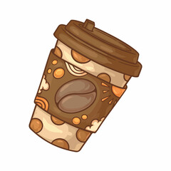 Coffee cup with coffee beans in cartoon style. Vector illustration.