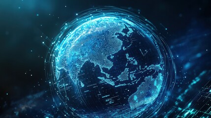 Globe displaying data connections in digital space at night