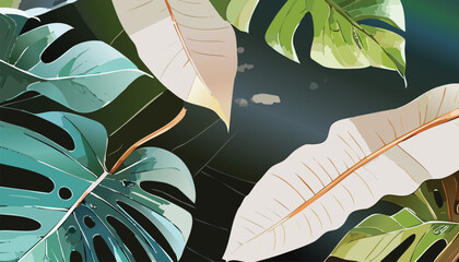 modern tropical greenery and gold leaves banner 