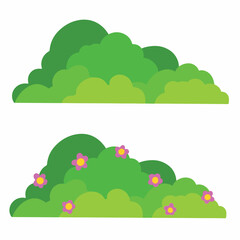 Obraz premium Set of green bushes and flowers. Vector illustration isolated on white background.
