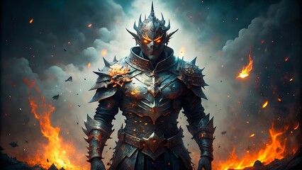  Infernal Armored Knight with Fiery Eyes 8K Dark Fantasy