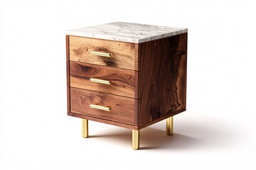 Two-drawer wooden bedside table with mid-century modern design