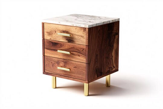 Two-drawer wooden bedside table with mid-century modern design - Powered by Adobe