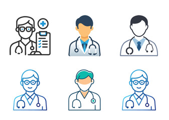 Set of diverse doctor icons representing medical professionals in different forms