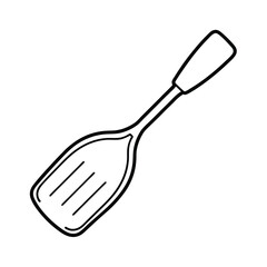 Minimalist line art of a flat rice paddle with ergonomic grip for culinary promotions