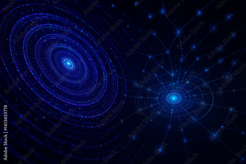 Poster neural network visualizing quantum data transmission across global interconnected digital infrastruc