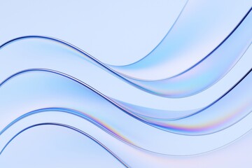 Obraz premium Smooth, translucent curves gracefully flow across a light blue backdrop, creating a mesmerizing visual with iridescent highlights, perfect for modern and elegant designs