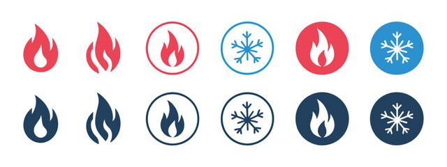 Fire and snowflake vector icon representing hot and cold sign for apps
