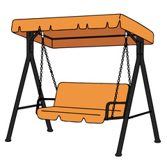 Garden Swing with Orange Canopy Isolated Object on Transparent Background