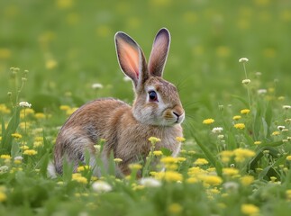 Adorable Bunny in a Meadow of Dandelions