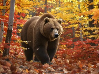Majestic Brown Bear in Autumn Forest