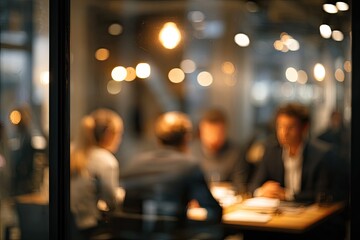 Blurred view of a business meeting in a restaurant