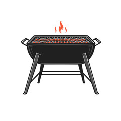 Barbecue grill with flames and cooking surface for outdoor cooking  