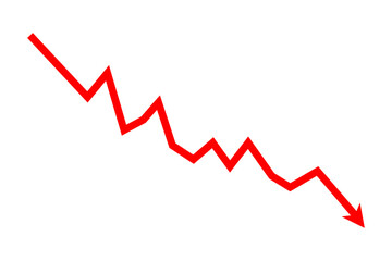 Down fall red arrow line graph financial loss concept, Red arrow downward direction, Stock market fall, Business loss, Market crash, Economic loss. Vector illustration.