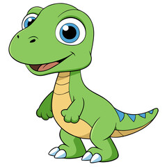 Fototapeta premium Cute Cartoon Dinosaur with Big Eyes and Tiny Arms - Adorable Upright Dino Illustration PNG